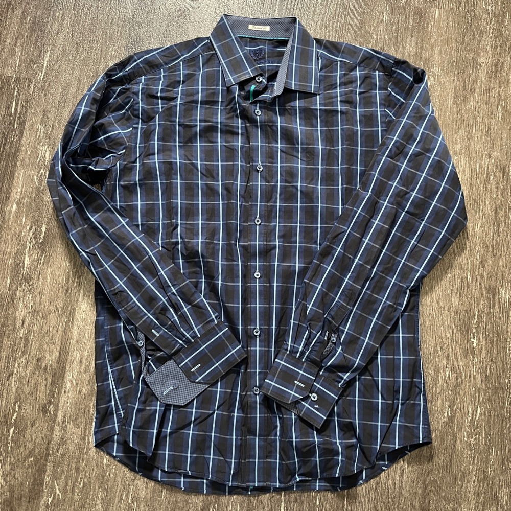 Bugatchi Uomo Plaid Dress Shirt Mens Long Sleeve Shaped Fit